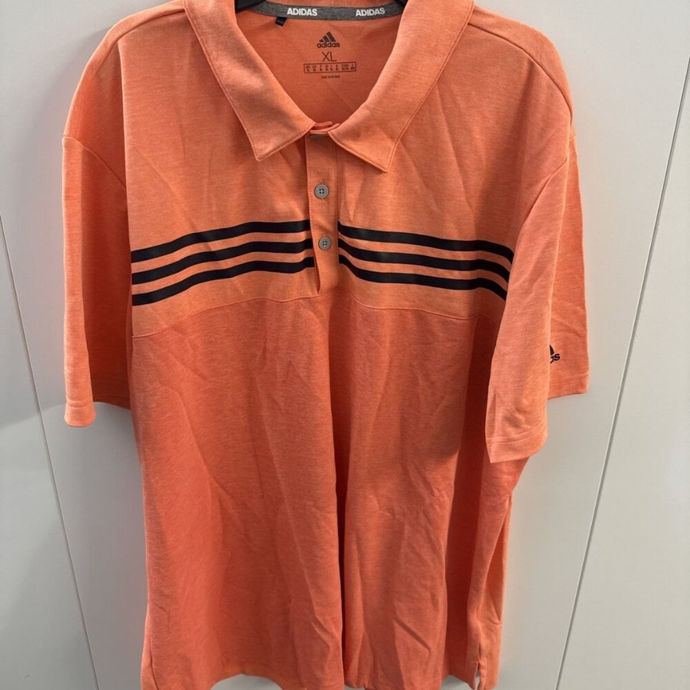 Adidas Polo Shirt Men XL Orange/Black Heather Blocked Short Sleeve 3 Button